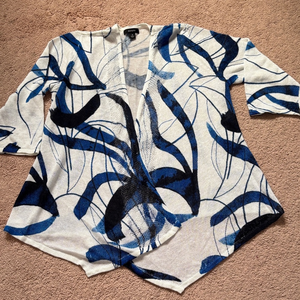 Alfani White and Blue Knit Cardigan